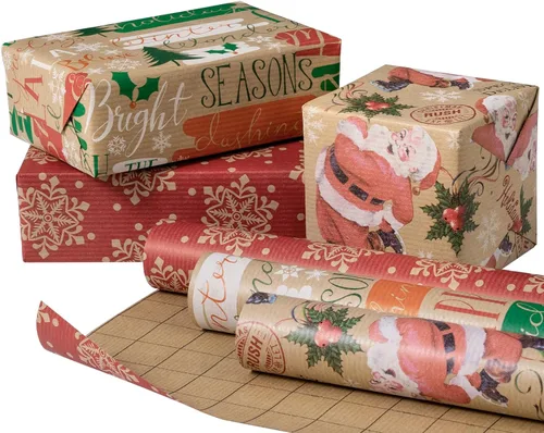 Miniatura 14 de RUSPEPA - Rollos de papel de regalo de Navidad - Mini rollo - 17 pulgadas x 10 pies por rollo, total de 3 rollos - Diseño de renos y copos de nieve