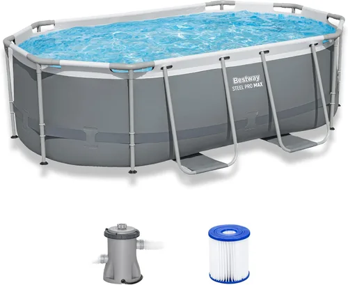 Bestway Steel Pro MAX - Juego de piscina sobre el suelo (10 pies x 6 pies 7 pulgadas x 33 pulgadas), incluye bomba de filtro de 330 galones por