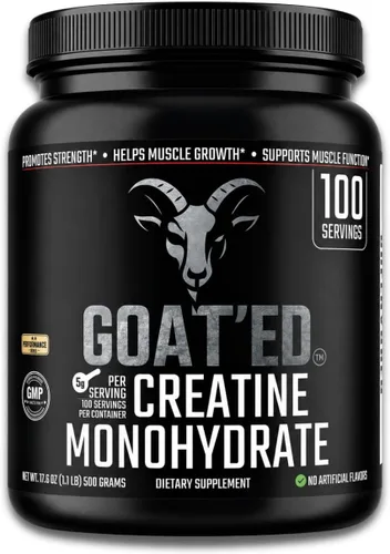 GOAT'ED Monohidrato de creatina en polvo | Creatina micronizada 100% pura para crecimiento muscular, fuerza y recuperación | Suplemento de creatina