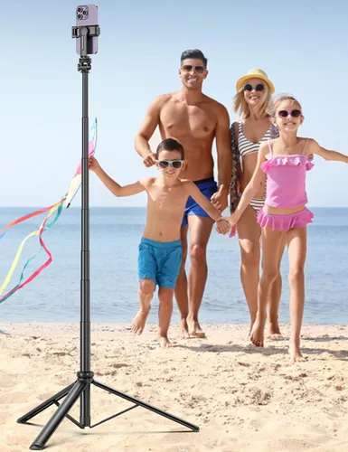 Miniatura 8 de Trípode de teléfono de 75 pulgadas, palo selfie con control remoto y soporte para teléfono, trípode extensible para iPhone, trípode de aluminio