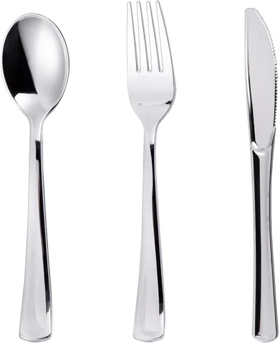 N9R 200 piezas de cubiertos de plástico dorado desechables - Juego de cubiertos de plástico dorado, 100 tenedores, 50 cucharas, 50 cuchillos para