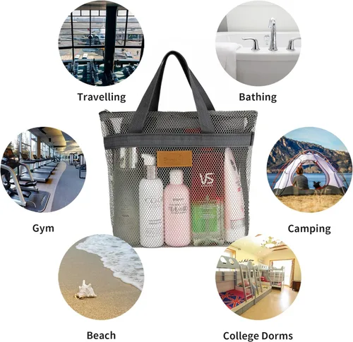 Miniatura 8 de TOPASION Bolsa de ducha de malla portátil, organizador de baño y aseo colgante con cremallera para viajes, gimnasio, campamento, dormitorios