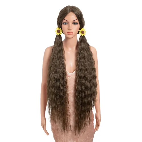 Miniatura 3 de Style Icon Pelucas de Encaje Frontal de 41" Largas Onduladas Sintéticas con Baby Hair Ombre Marrón Claro Estilo Bohemio Semi Atadas a Mano Densidad