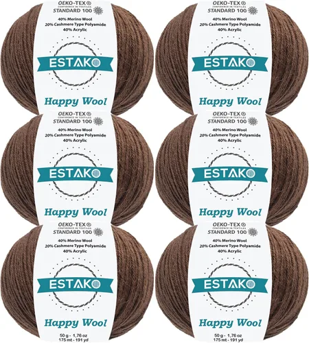 Miniatura 12 de Estako Happy Wool (paquete de 2 madejas) 40% lana merino 20% cachemira tipo poliamida 40% acrílico peso fingering hilo suave para tejer y crochet