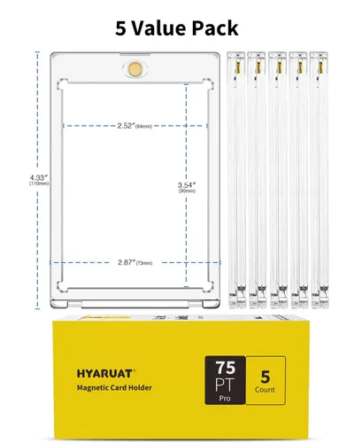 Miniatura 6 de Portatarjetas magnéticas de 75 puntos - Paquete de 5 portatarjetas de un solo toque para tarjetas coleccionables, Blanco transparente