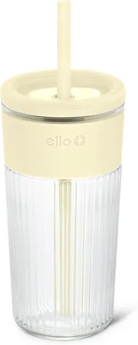 Miniatura 8 de Ello Ava - Vaso de vidrio de 18 onzas con popote y tapa, vidrio acanalado de alta calidad con agarre de silicona, apto para tazas de automóvil, apto