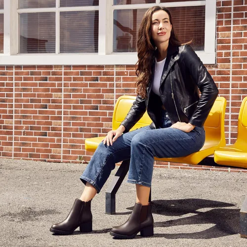 Miniatura 3 de JABASIC Botines Chelsea para mujer, tacón bajo y grueso, con plataforma elástica, sin cordones