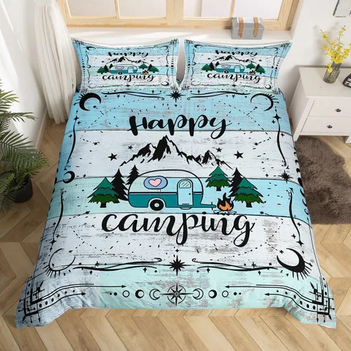 Miniatura 12 de Juego de funda de edredón con reglas de campamento, tamaño Queen para niños, funda de edredón rústica para campamento (sin edredón), funda de Multi