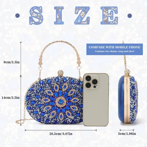 Miniatura 5 de Bolso de mano de noche con diamantes de imitación para mujer, bolsa de mano con diamantes brillantes y brillantes, bolsa de fiesta de boda de cristal