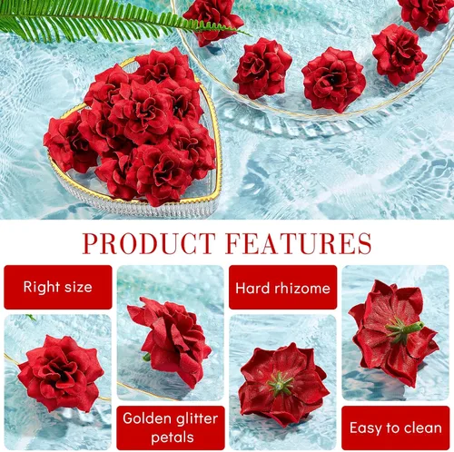 Miniatura 3 de Syhood 100 Piezas Cabezas de Rosas Artificiales Rojas de 1.77" a Granel Pequeños Capullos de Rosa Falsa de Seda para Decoración, Manualidades DIY