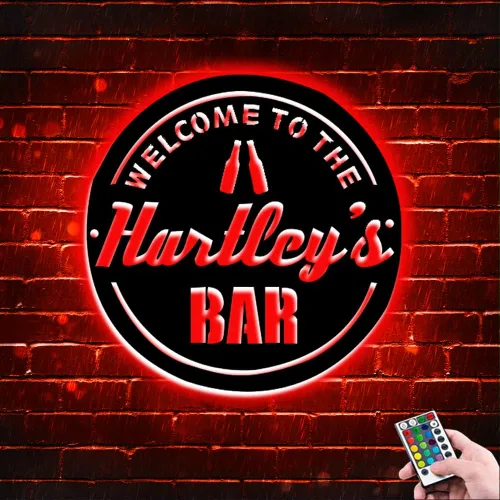 Miniatura 9 de Señales de barra de nombre de neón LED personalizadas, señal de bienvenida de familia de metal para decoración de bar, luz de barra abierta