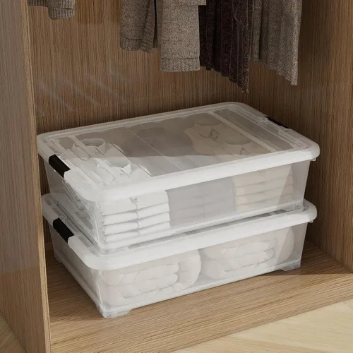 Miniatura 5 de Contenedor de almacenamiento de plástico de 50 cuartos de galón, paquete de 4 cajas de almacenamiento grandes con cierre transparente con ruedas
