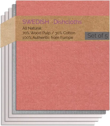 Miniatura 11 de SWEDEdishcloths - Juego de 5 paños de esponja de celulosa (1 gris, 4 naturales) suecos Combo Gnnnn