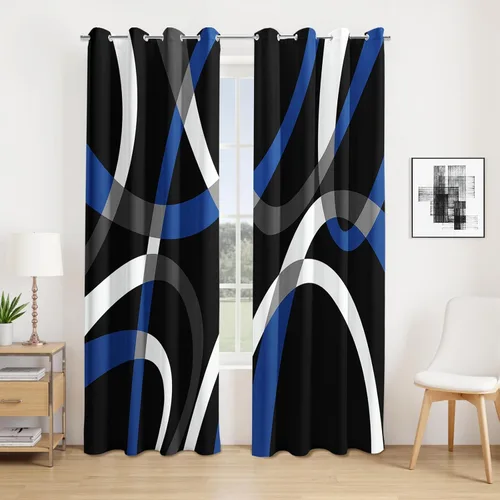 Miniatura 11 de weesire Cortinas opacas modernas para dormitorio, sala de estar, 2 paneles, 100% opacas, cortinas con patrón circular blanco y negro, cortinas