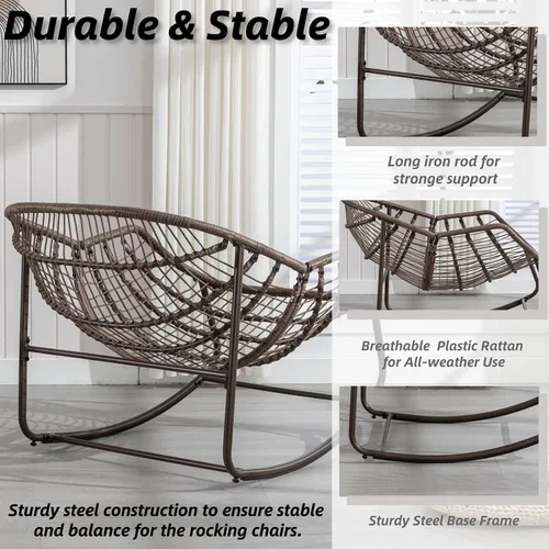 Miniatura 5 de Mecedora para porche delantero para interiores y exteriores, silla reclinable acolchada de ratán, para patio, jardín, sala de estar