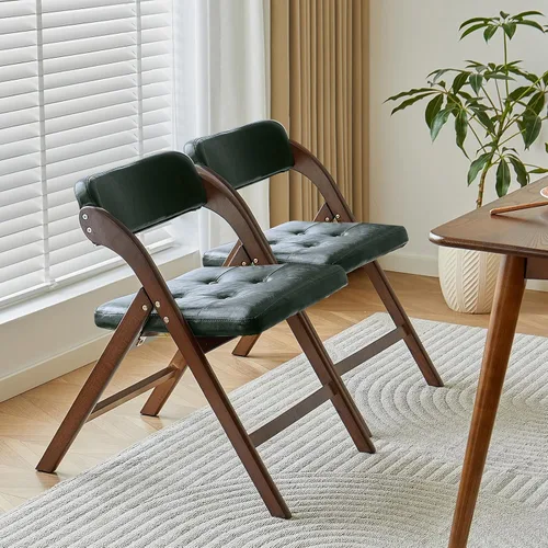 Miniatura 11 de Juego de 2 sillas plegables de madera, sillas plegables modernas con asientos acolchados, sillas de comedor plegables, silla plegable acolchada