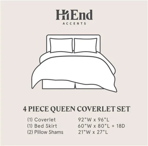 Miniatura 9 de HiEnd Accents - Juego de ropa de cama de campo francés Liza Matelassé con fundas de almohada y falda de cama, tamaño Queen, patrón de medallón