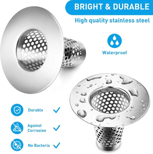 Miniatura 5 de 2 piezas de filtros de drenaje para fregadero de baño, 1" pequeño cónico de acero inoxidable premium poroso colector de pelo, filtro de drenaje