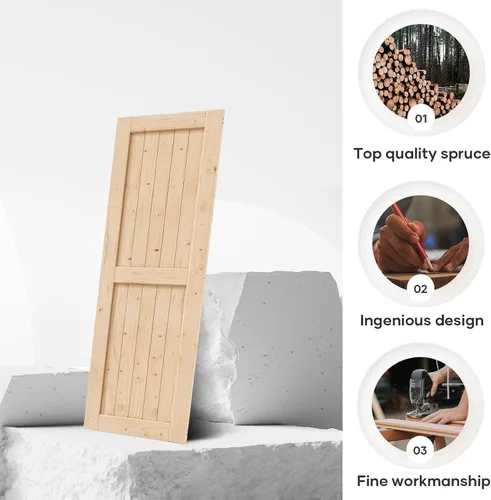 Miniatura 5 de EaseLife - Puerta corrediza de granero de madera de 28 x 84 pulgadas, puertas interiores, montaje DIY, losa de paneles de abeto natural macizo