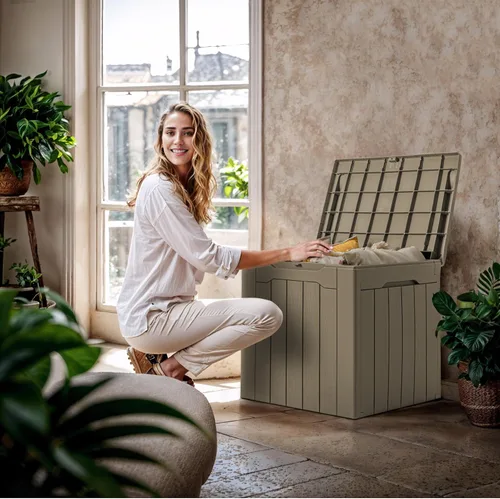 Miniatura 7 de GUNJI Caja pequeña de 30 galones para exteriores, impermeable, de resina, contenedor de almacenamiento con cerradura, caja de entrega de paquete