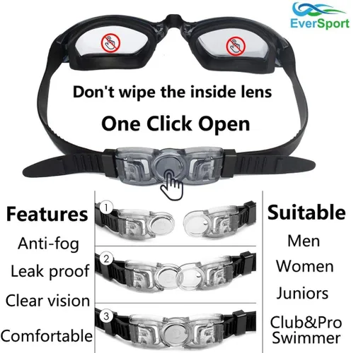 Miniatura 7 de EverSport Gafas de Natación Paquete de 2 Gafas de Natación Antivaho para Adultos, Hombres, Mujeres, Jóvenes y Niños Cristal azul y negro