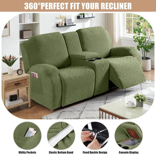 Miniatura 5 de VANSOFY Funda de sofá reclinable con consola central, funda elástica para sofá reclinable de 2 asientos, funda de sofá reclinable de jacquard
