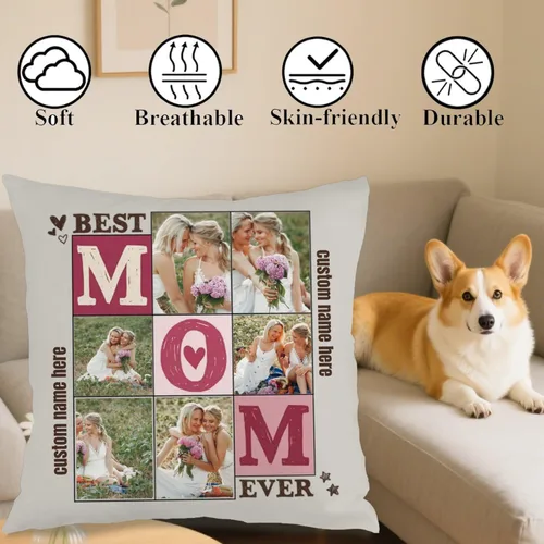 Miniatura 4 de Personalized Decorative Pillow Cover Using 6 Photos and Text for Mom, Soft Cushion Making a Memorable Gift for Mother’s Day Family Holidays or 6