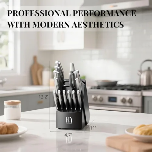 Miniatura 7 de KnifeSaga Juego de cuchillos de cocina premium, juego de 14 piezas de acero inoxidable japonés de alto carbono, afilado duradero, juego de cuchillos