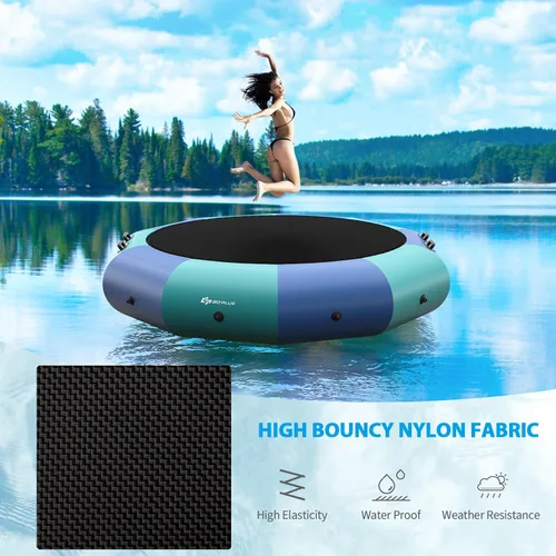 Miniatura 8 de Goplus - Trampolín inflable de agua de 10 pies, 12 pies, 15 pies, rebotador acuático recreativo con inflador eléctrico, escalera de cuerda, cuerdas