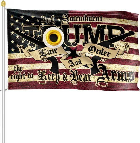 Bandera de Trump de 3 x 5 para exteriores, bandera de 2ª enmienda, poliéster 150D, bandera estadounidense de armas de la segunda enmienda con ojales