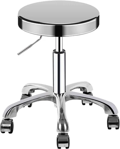 Miniatura 8 de LUXUCURE Taburete rodante de metal con ruedas y reposapiés, taburete de belleza resistente de altura ajustable, estructura de acero inoxidable