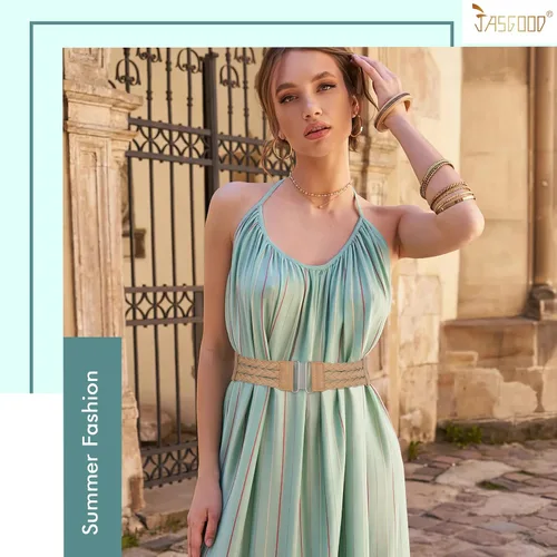 Miniatura 6 de JASGOOD Cinturón elástico tejido de paja verano Boho trenzado vestido cinturón mujeres cinturón elástico cinturón