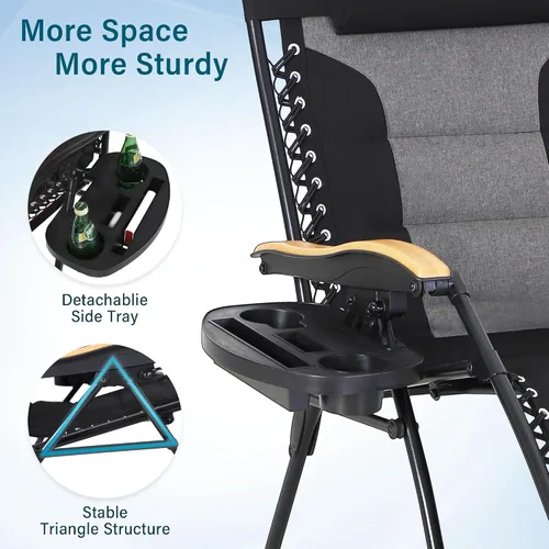 Miniatura 7 de MFSTUDIO Zero Gravity - Juego de 2 sillas de gran tamaño para exteriores, sillas antigravedad para exteriores, silla plegable ajustable con soporte