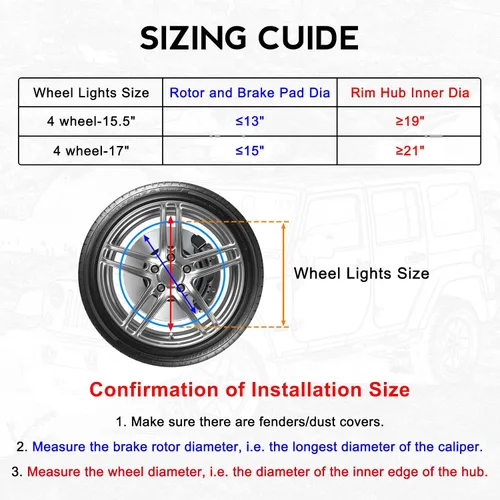 Miniatura 5 de Luces de Ríncon de 15.5 Pulgadas Blanco Frío, Luz de Rueda para Coches, Luces de Rueda Blancas Puras, 6500k Blanco Frío, Impermeable IP68, Control