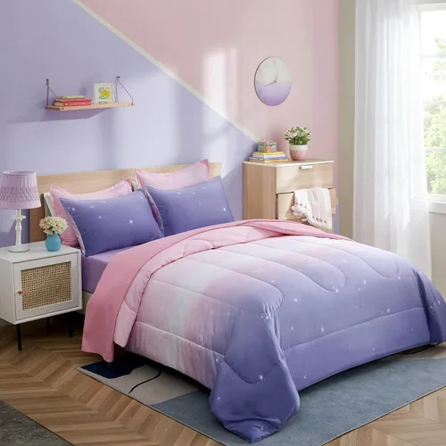 Miniatura 100 de Dinjoy Juego de edredón para niñas, tamaño individual, colorido, azul, rosa, morado, arcoíris, juego de ropa de cama de 6 piezas en una bolsa