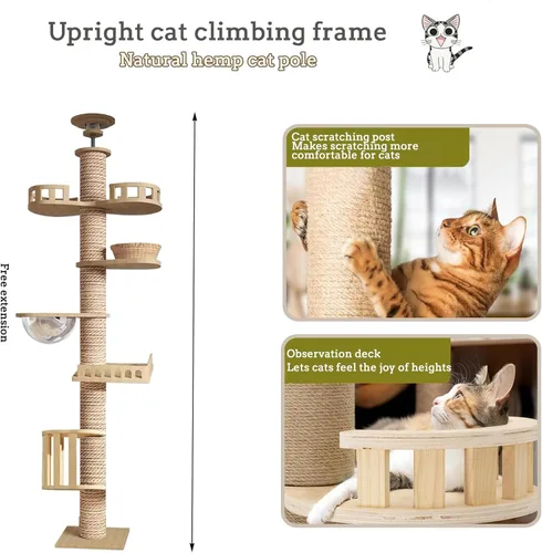 Miniatura 3 de Árbol para gatos de piso a techo Mekidulu - Árbol para gatos de piso a techo, altura ajustable, árbol para gatos alto con poste de rascado de 4.33