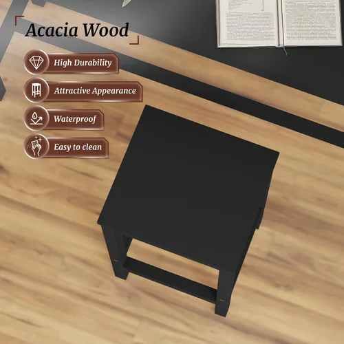 Miniatura 4 de Taburetes de bar de 26 pulgadas, juego de 2 sillas de bar, asiento de encimera de cocina con reposapiés, taburetes de madera de acacia para comedor