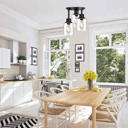 Miniatura 7 de ROTTOGOON Lámpara de Techo Semiempotrada, Accesorios de Luz de Techo de 3 Luces Cerca del Techo, Accesorios de Luz de Cocina Negro Mate