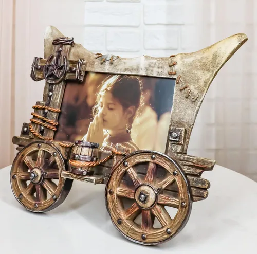 Miniatura 9 de Ebros Gift Carro rústico cubierto con ruedas y cuerdas de estrella de herradura, marco de fotos de 6 x 4 pulgadas, con caballete trasero o colgador