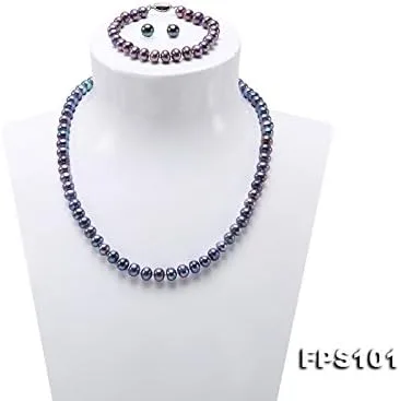Miniatura 2 de JYX - Juego de collar de perlas cultivadas de agua dulce azul de 7 a 0.315 in, Perla, Perla