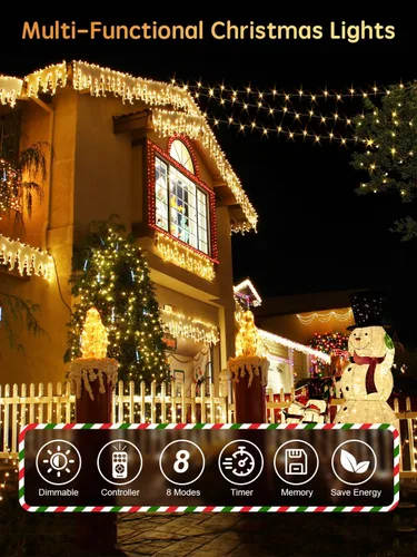 Miniatura 6 de Acan - 300 luces LED para Navidad al aire libre, 115 pies, luces multicolores para árbol de Navidad con control remoto, 8 modos de iluminación