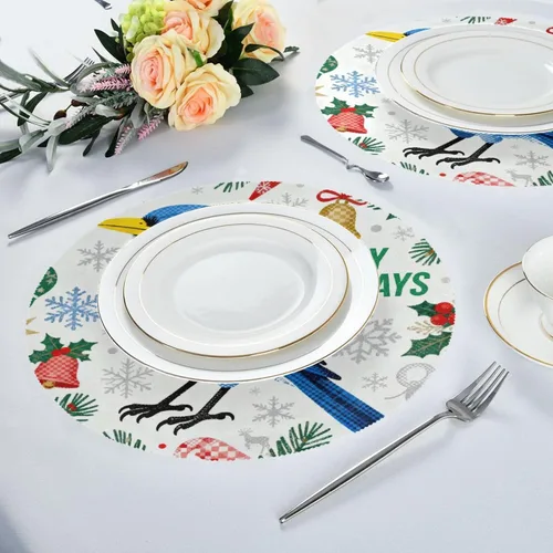 Miniatura 6 de Merry Christmas Robin Round Placement placemats and Coasters for Dining Table Set of 4 15x15 in mantelitos individuales para mesa