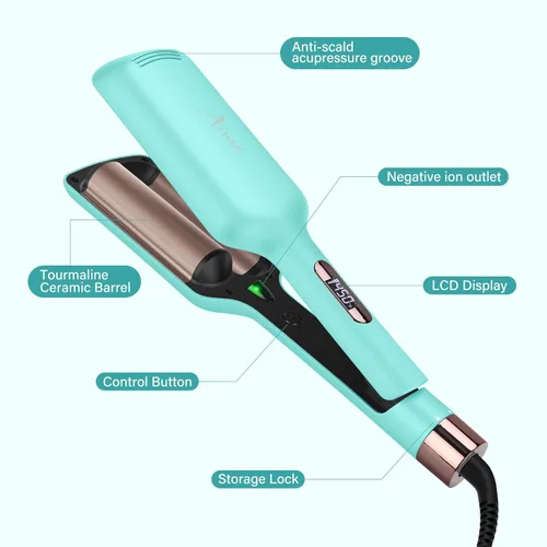 Miniatura 7 de 32mm (1.25") Aima Beauty Twins Sirena Ondas Sueltas Rizador de Cabello, Rizador de 2 Barriles con Protección Anti-Quemaduras, Rizador de Pelo, Verde