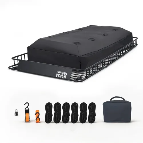 Miniatura 16 de VEVOR Cesta de Carga para Portaequipajes de Techo, 64" x 39" x 6" Transportador de Carga para Techo con Extensión, Acero Resistente de Servicio