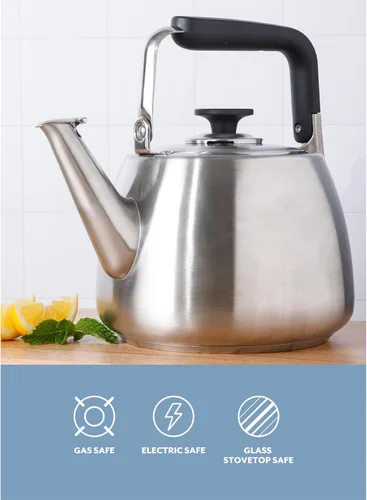 Miniatura 5 de Sur La Table Kitchen Essentials Tetera Silbadora de Acero Inoxidable Cepillado de Calibre Pesado de 2 Qt - Tetera Duradera para Estufa