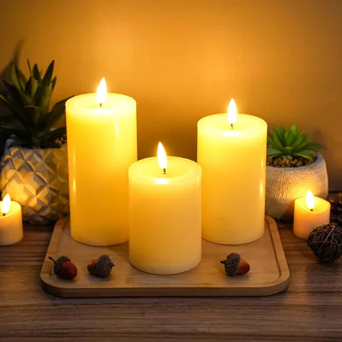 Miniatura 10 de JHY DESIGN Juego de velas 3D sin llama de 4/5/6 pulgadas de alta cera real, pilares LED parpadeantes con temporizador de control remoto de 8 teclas
