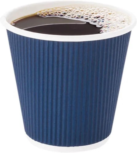 Miniatura 6 de Restaurantware Tazas de café desechables de doble pared de 8 onzas, 500 vasos de papel azul oscuro aislados, diseño de pared ondulada, las tapas se