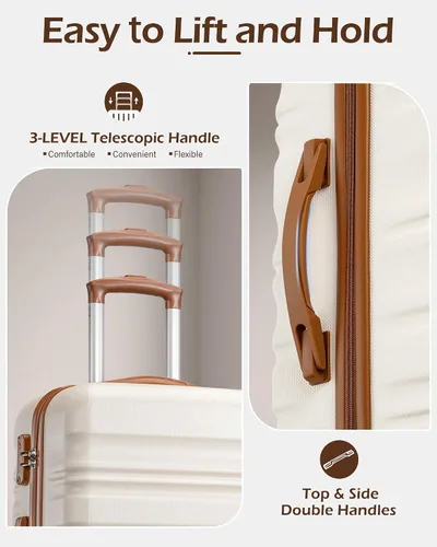 Miniatura 4 de LONG VACATION - Set de 4 maletas para equipaje de mano, de plástico duro ABS, con candado TSA y ruedas, Blanco (White-Brown), 20 pulg.