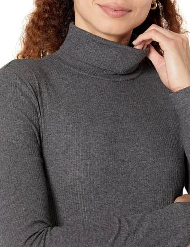 Miniatura 4 de Tienda Essentials Camiseta de cuello alto de punto acanalado de manga larga para mujer (disponible en tallas grandes), paquete de 2