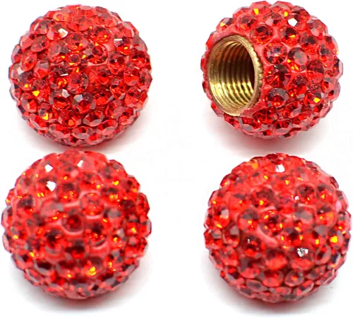 Tapones de válvula de neumático de automóvil, paquete de 4 tapones de aire de vástago de válvula de neumático de automóvil con diamantes de Rojo